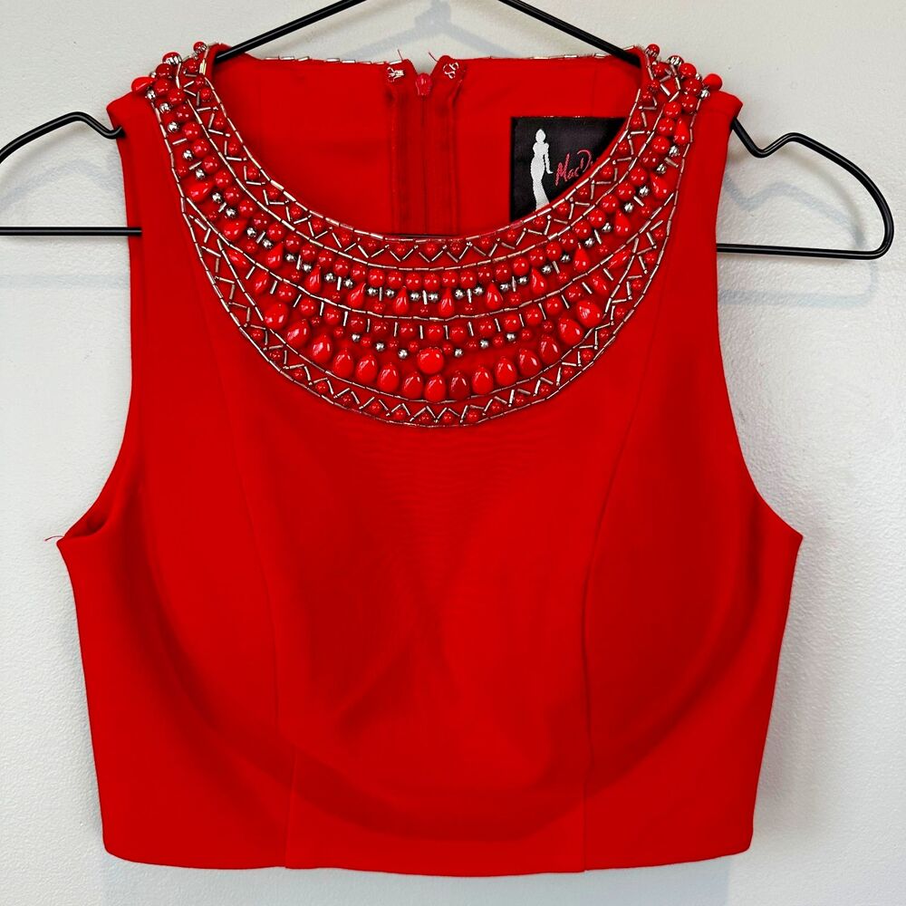 Mac Duggal Beaded Red Formal Evening Gown 2 Piece Size 0